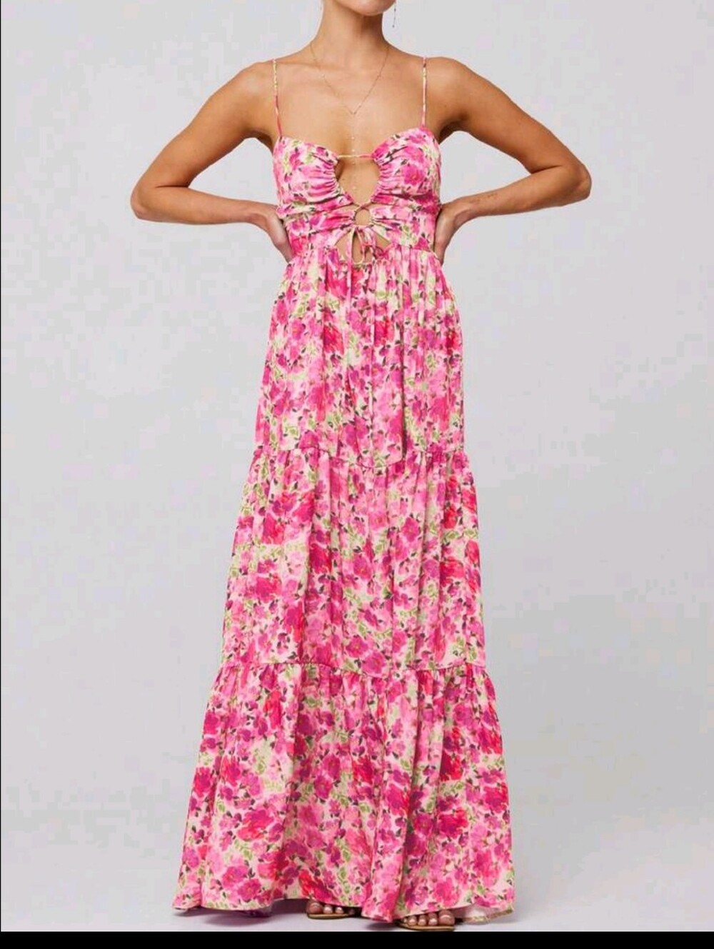 Womens Summer Spaghetti Strap Long Dress Boho Low Cut Dress Backless Flowy Midi - Picture 3 of 4